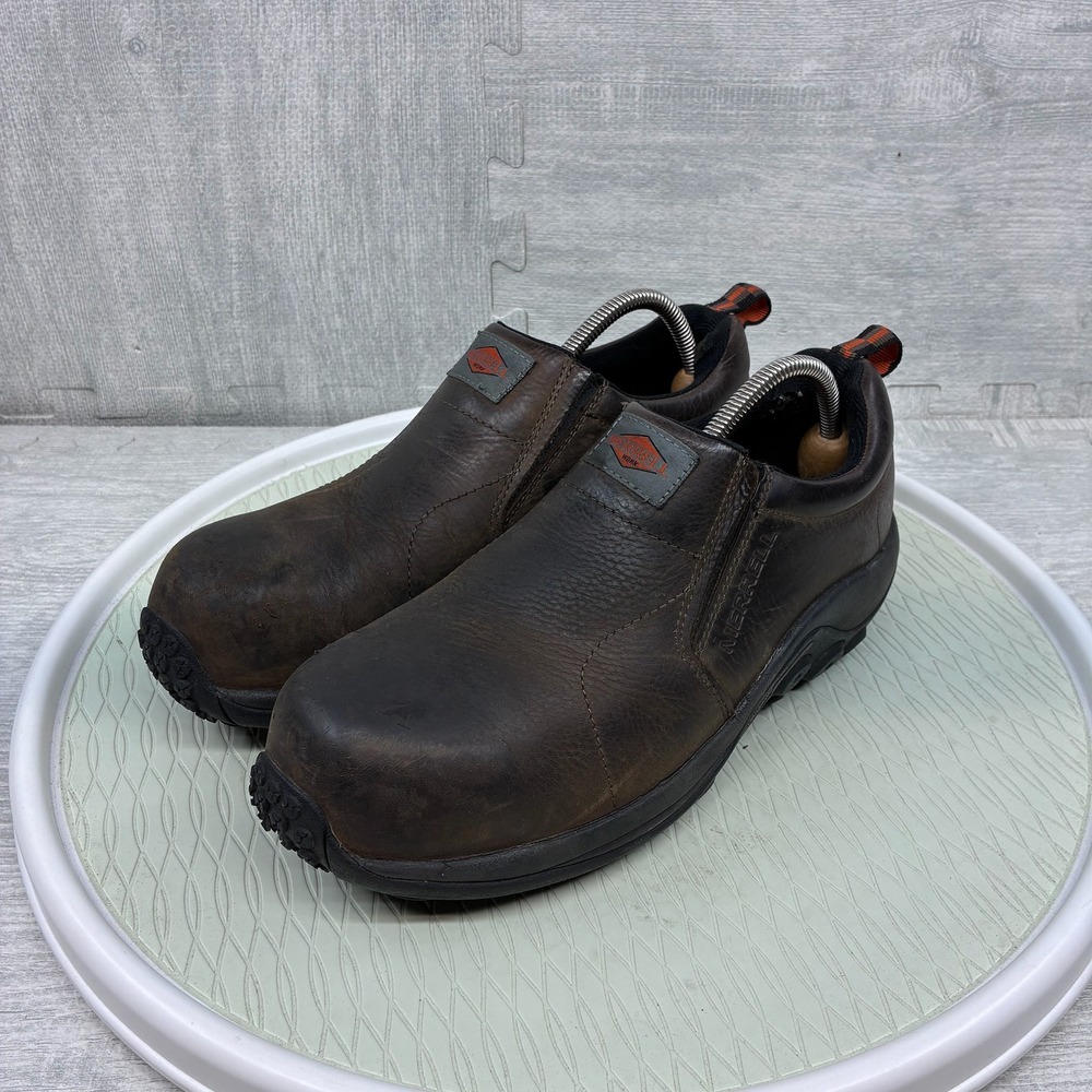 Merrell Work Jungle Moc Mens 10 Brown Leather Safety Toe Slip On ASTM F2413-18